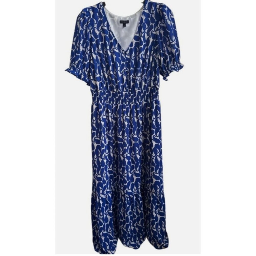 Talbots Blue and White Printed Midi Dress